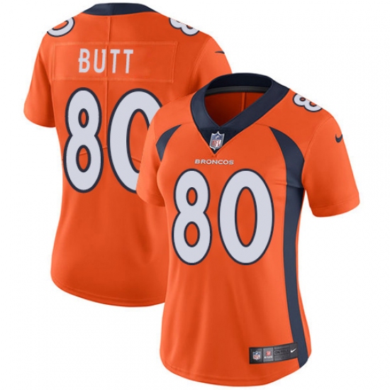 Women's Nike Denver Broncos #80 Jake Butt Orange Team Color Vapor Untouchable Limited Player NFL Jersey - Ujersey