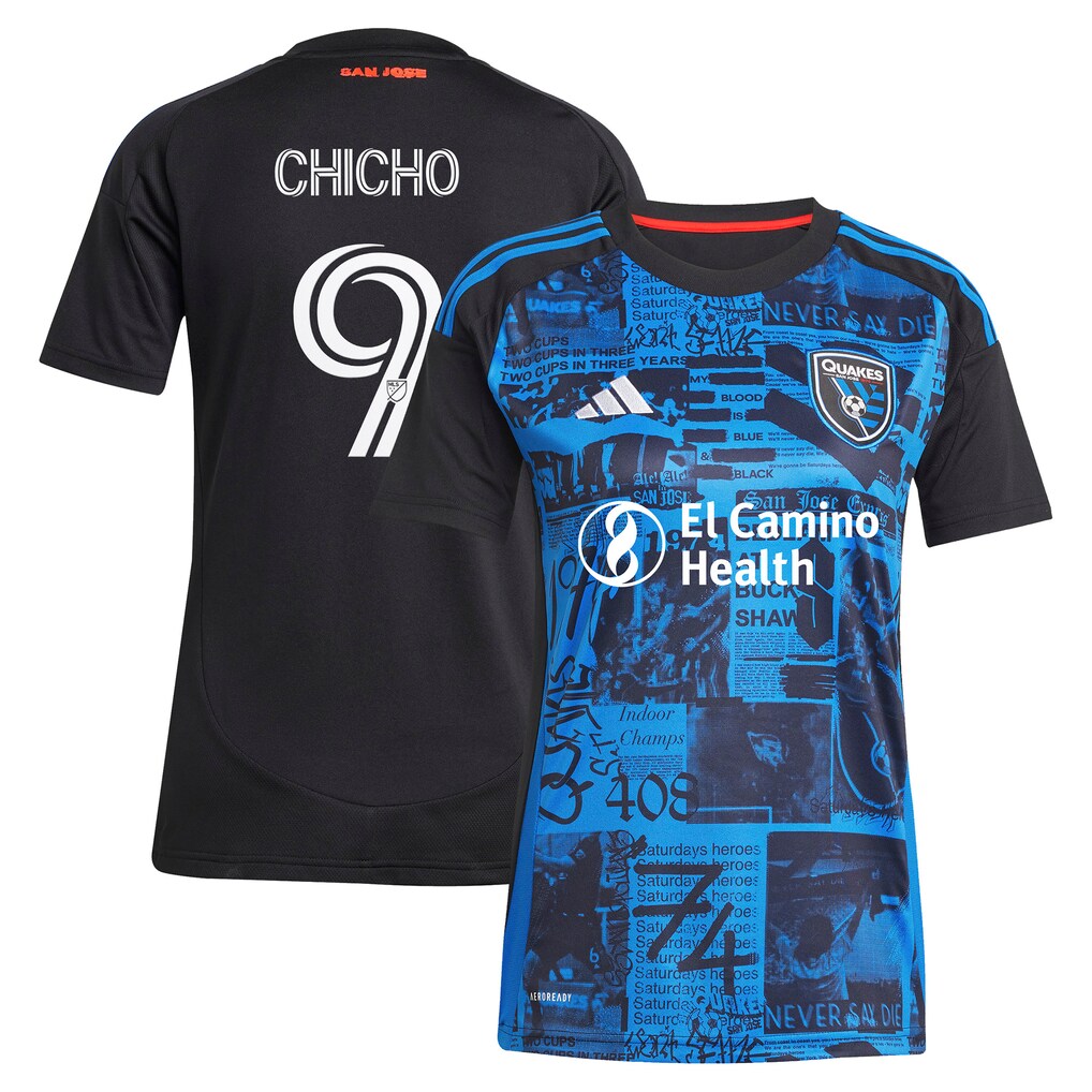 Women's San Jose Earthquakes Cristian Arango adidas Black 2025 Headliner Replica Player Jersey - Ujersey