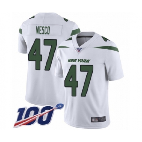 Men's New York Jets #47 Trevon Wesco White Vapor Untouchable Limited Player 100th Season Football Jersey - Ujersey