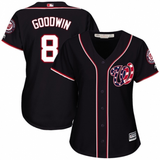 Women's Majestic Washington Nationals #8 Brian Goodwin Authentic Navy Blue Alternate 2 Cool Base MLB Jersey - Ujersey