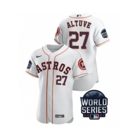 Men's Houston Astros #27 Jose Altuve 2021 White World Series Flex Base Stitched Baseball Jersey - Ujersey