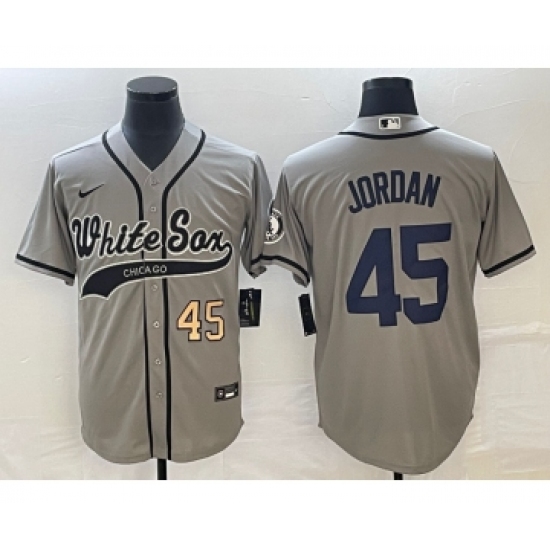 Men's Chicago White Sox #45 Michael Jordan Number Grey Cool Base Stitched Baseball Jersey - Ujersey