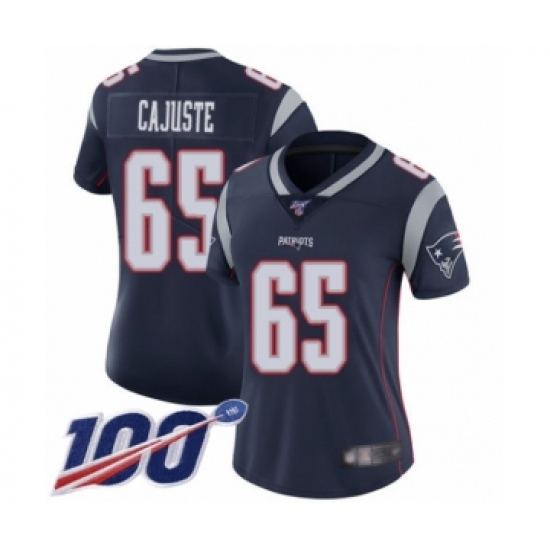 Women's New England Patriots #65 Yodny Cajuste Navy Blue Team Color Vapor Untouchable Limited Player 100th Season Football Jersey - Ujersey