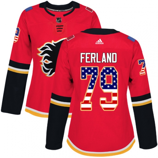 Women's Adidas Calgary Flames #79 Michael Ferland Authentic Red USA Flag Fashion NHL Jersey - Ujersey