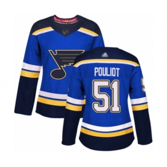 Women's St. Louis Blues #51 Derrick Pouliot Authentic Royal Blue Home Hockey Jersey - Ujersey
