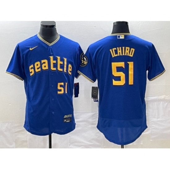 Men's Seattle Mariners #51 Ichiro Suzuki Number Blue 2023 City Connect Flex Base Stitched Jersey 1 - Ujersey