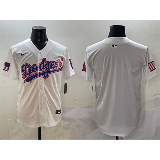 Men's Los Angeles Dodgers Blank White With American Flag Limited Stitched Baseball Jersey - Ujersey
