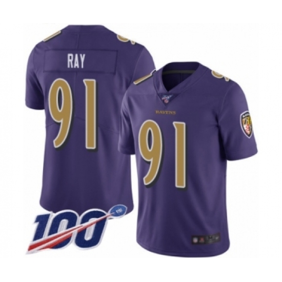 Men's Baltimore Ravens #91 Shane Ray Limited Purple Rush Vapor Untouchable 100th Season Football Jersey - Ujersey