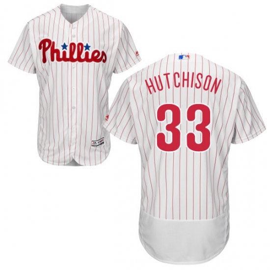 Men's Majestic Philadelphia Phillies #33 Drew Hutchison White Home Flex Base Authentic Collection MLB Jersey - Ujersey