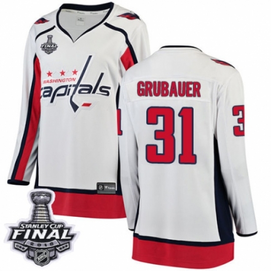 Women's Washington Capitals #31 Philipp Grubauer Fanatics Branded White Away Breakaway 2018 Stanley Cup Final NHL Jersey - Ujersey