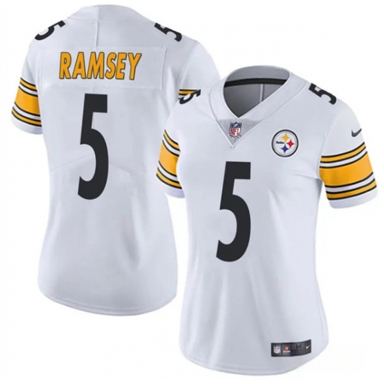 Women's Pittsburgh Steelers #5 Jalen Ramsey White 2025 Vapor Untouchable Limited Football Stitched Jersey(Run Small)