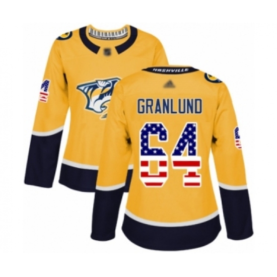 Women's Nashville Predators #64 Mikael Granlund Authentic Gold USA Flag Fashion Hockey Jersey - Ujersey