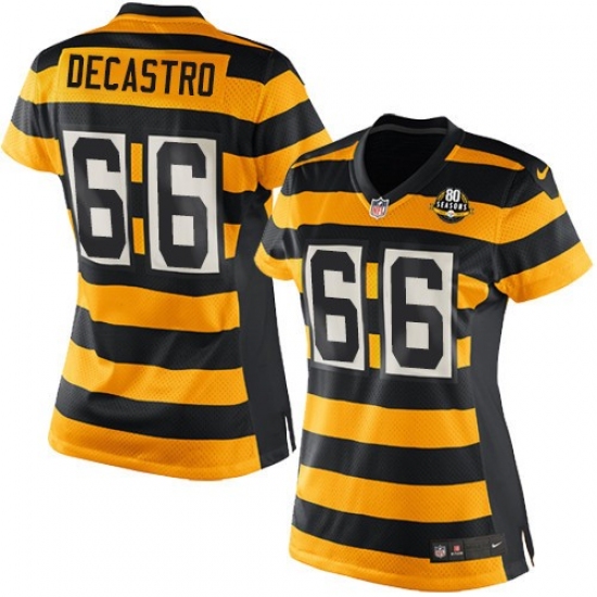 Women's Nike Pittsburgh Steelers #66 David DeCastro Game Yellow/Black Alternate 80TH Anniversary Throwback NFL Jersey - Ujersey