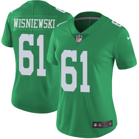 Women's Nike Philadelphia Eagles #61 Stefen Wisniewski Limited Green Rush Vapor Untouchable NFL Jersey - Ujersey