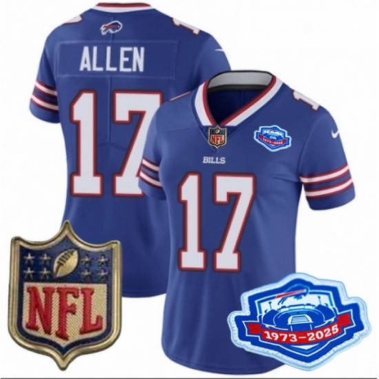 Women Buffalo Bills 17 Josh Allen Blue 2025 F U S E Farewell Season Gold Shield Stitched Football Jersey - Ujersey