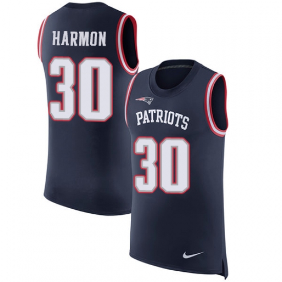 Men's Nike New England Patriots #30 Duron Harmon Limited Navy Blue Rush Player Name & Number Tank Top NFL Jersey - Ujersey
