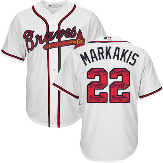 Men's Majestic Atlanta Braves #22 Nick Markakis Authentic White Team Logo Fashion Cool Base MLB Jersey - Ujersey