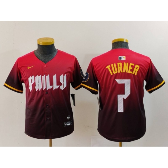 Youth Philadelphia Phillies #7 Trea Turner Red 2024 City Connect Limited Jersey - Ujersey