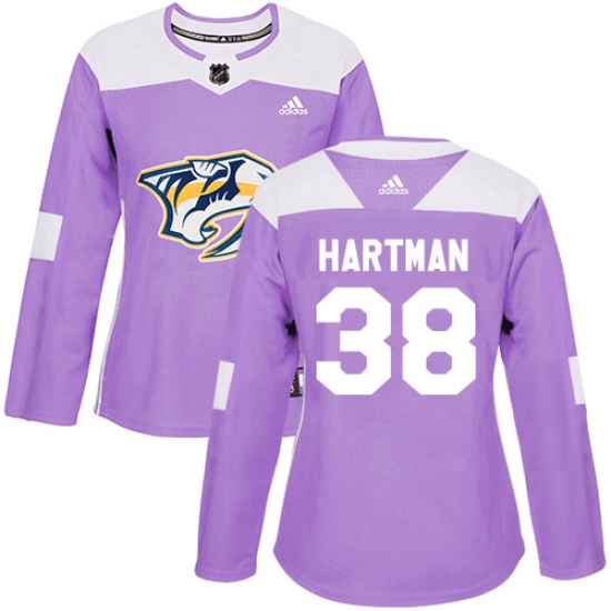 Women's Adidas Nashville Predators #38 Ryan Hartman Authentic Purple Fights Cancer Practice NHL Jersey - Ujersey