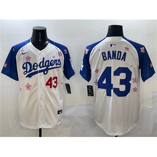 Men's Los Angeles Dodgers #43 Anthony Banda White Royal 2025 Tokyo Series Limited Stitched Baseball Jersey - Ujersey