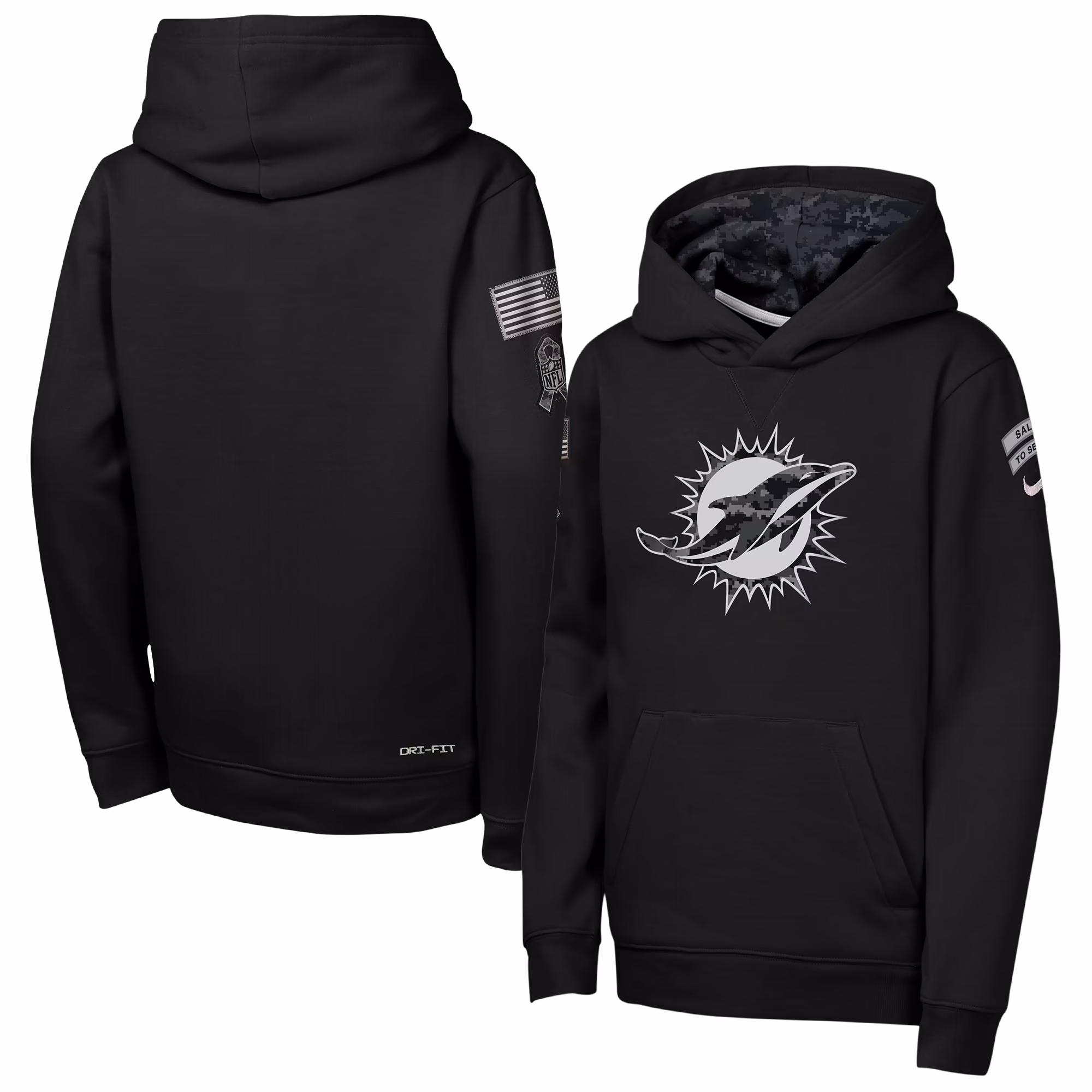 Youth Miami Dolphins  Nike Black 2026 Salute to Service Club Fleece Pullover Hoodie - Ujersey Shop