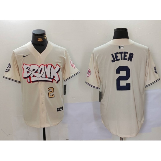 Men's New York Yankees #2 Derek Jeter Cream Limited Stitched Baseball Jerseys - Ujersey
