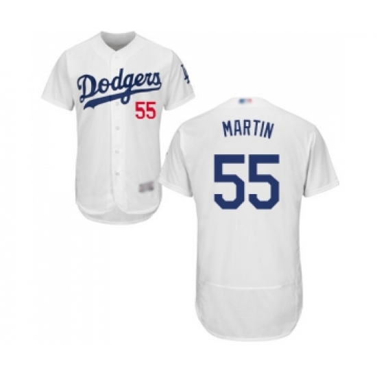 Men's Los Angeles Dodgers #55 Russell Martin White Home Flex Base Authentic Collection Baseball Jersey - Ujersey