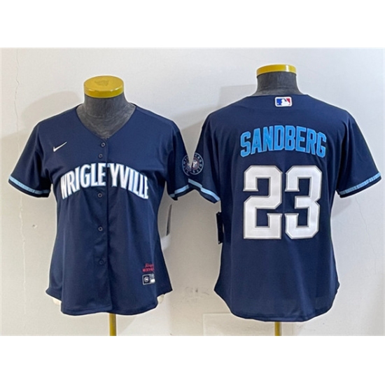 Women's Chicago Cubs #23 Ryne Sandberg Navy City Connect Stitched Jersey - Ujersey