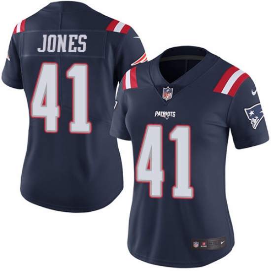 Women's Nike New England Patriots #41 Cyrus Jones Limited Navy Blue Rush Vapor Untouchable NFL Jersey - Ujersey