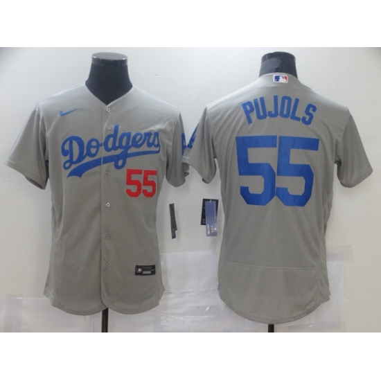Men's Los Angeles Dodgers #55 Albert Pujols Grey Nike Road Flex Base Authentic Collection Baseball Jersey - Ujersey