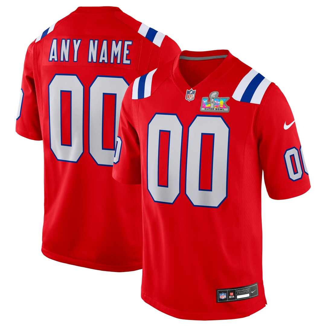 Men's New England Patriots Nike Red Super Bowl LX Patch Custom Game Jersey - ujerseystore