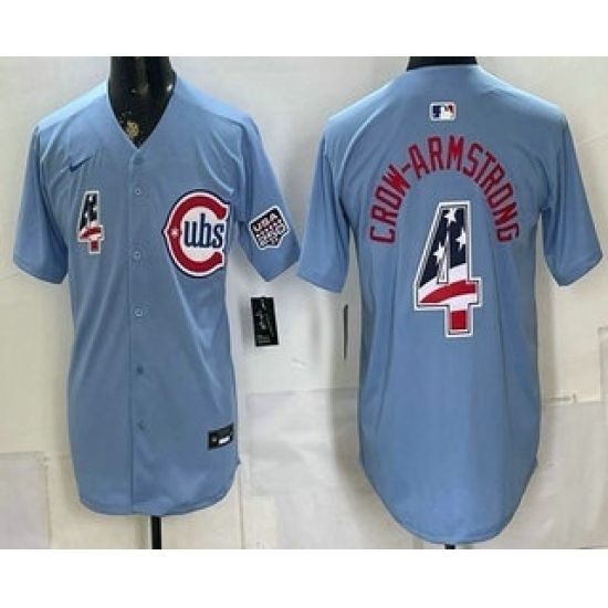 Men's Chicago Cubs #4 Pete Crow Armstrong Blue 2026 USA 250 Fourth of July Stitched Jersey - Ujersey