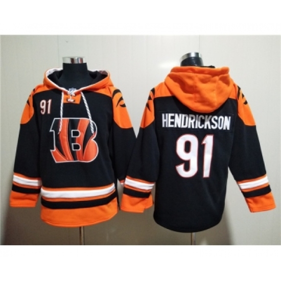 Men's Cincinnati Bengals #91 Trey Hendrickson Orange Black Ageless Must-Have Lace-Up Pullover Hoodie - Ujersey