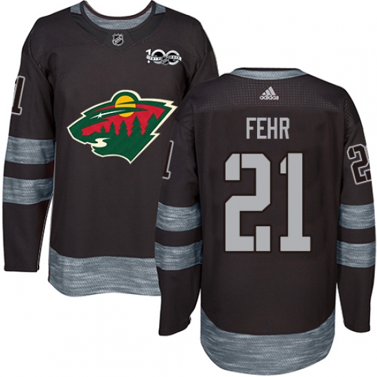 Men's Adidas Minnesota Wild #21 Eric Fehr Authentic Black 1917-2017 100th Anniversary NHL Jersey