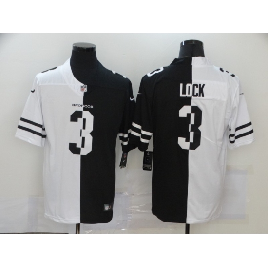 Men's Denver Broncos #3 Drew Lock Black White Limited Split Fashion Football Jersey - Ujersey