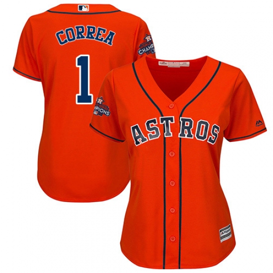 Women's Majestic Houston Astros #1 Carlos Correa Authentic Orange Alternate 2017 World Series Champions Cool Base MLB Jersey - Ujersey