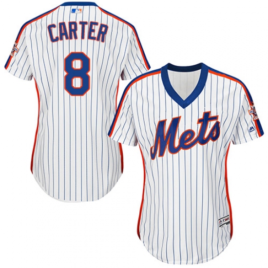 Women's Majestic New York Mets #8 Gary Carter Authentic White Alternate Cool Base MLB Jersey - Ujersey