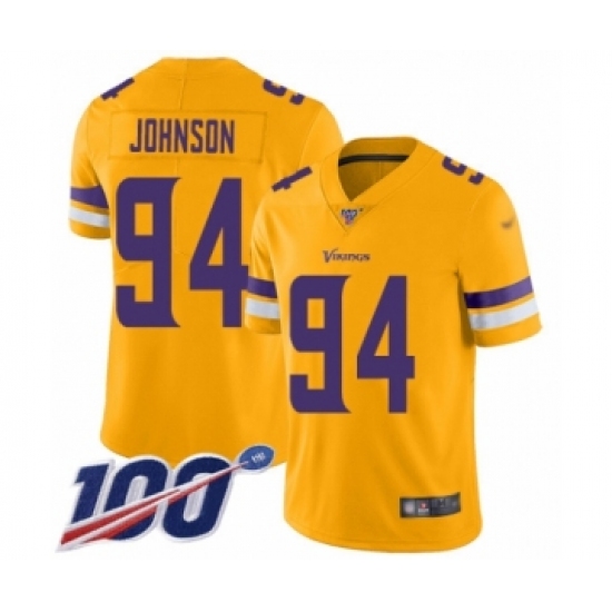 Men's Minnesota Vikings #94 Jaleel Johnson Limited Gold Inverted Legend 100th Season Football Jersey - Ujersey