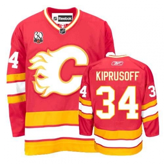 Men's Reebok Calgary Flames #34 Miikka Kiprusoff Premier Red 30th Patch NHL Jersey - Ujersey