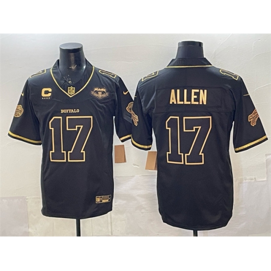 Men's Buffalo Bills #17 Josh Allen Black Gold 2025 F.U.S.E. “Rivalries” With Farewell & 4-Star C Vapor Limited Football Stitched Jersey