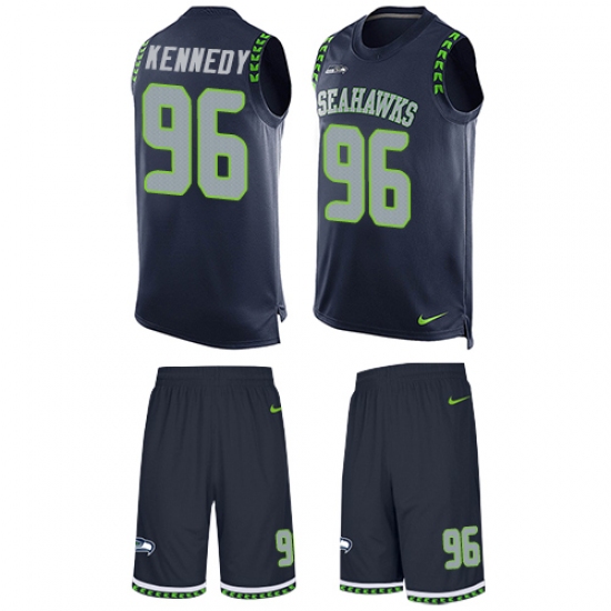 Men's Nike Seattle Seahawks #96 Cortez Kennedy Limited Steel Blue Tank Top Suit NFL Jersey - Ujersey