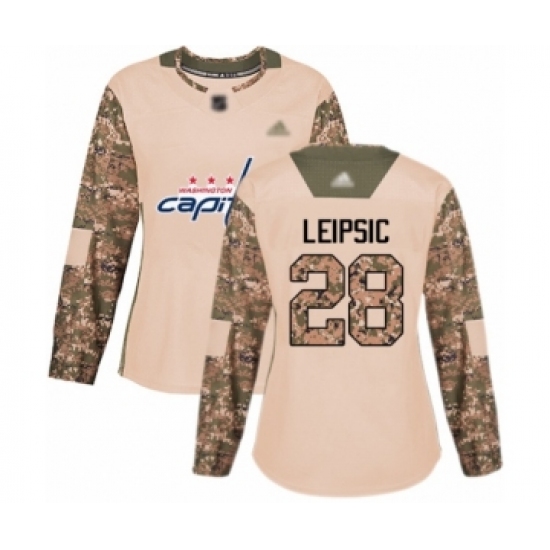 Women's Washington Capitals #28 Brendan Leipsic Authentic Camo Veterans Day Practice Hockey Jersey - Ujersey