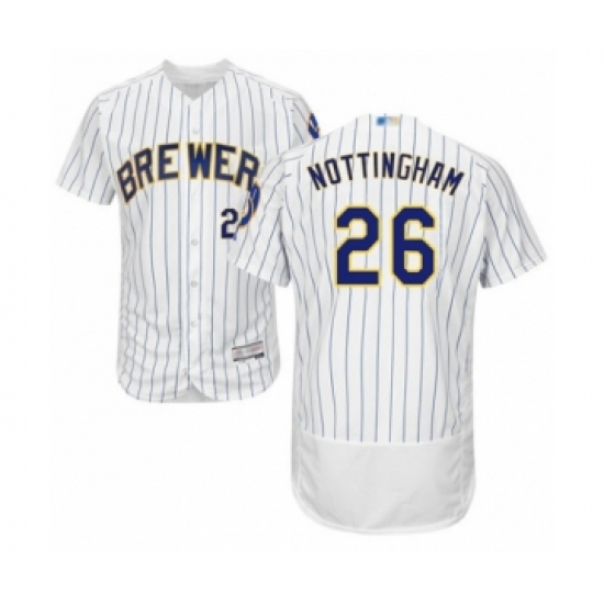 Men's Milwaukee Brewers #26 Jacob Nottingham White Home Flex Base Authentic Collection Baseball Player Jersey - Ujersey