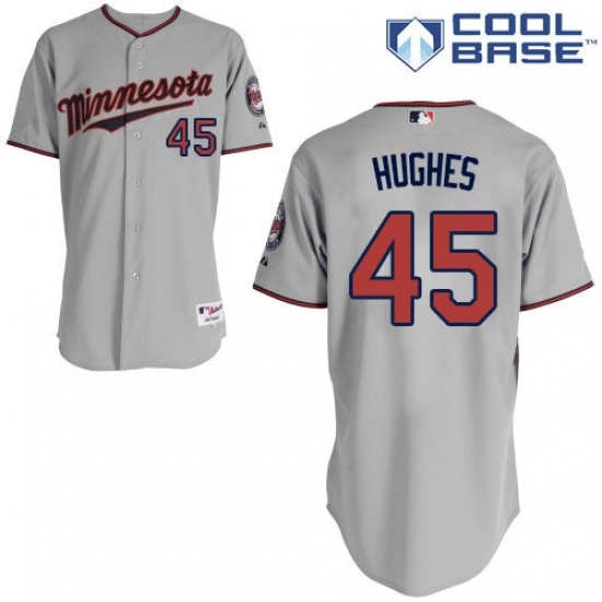 Men's Majestic Minnesota Twins #45 Phil Hughes Authentic Grey Road Cool Base MLB Jersey - Ujersey