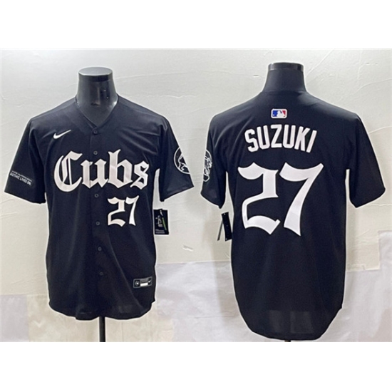 Men's Chicago Cubs #27 Seiya Suzuki Black 'Gothic North Side Edition' Vapor Premier Limited Stitched Baseball Jersey - Ujersey