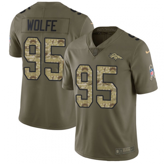 Youth Nike Denver Broncos #95 Derek Wolfe Limited Olive/Camo 2017 Salute to Service NFL Jersey - Ujersey
