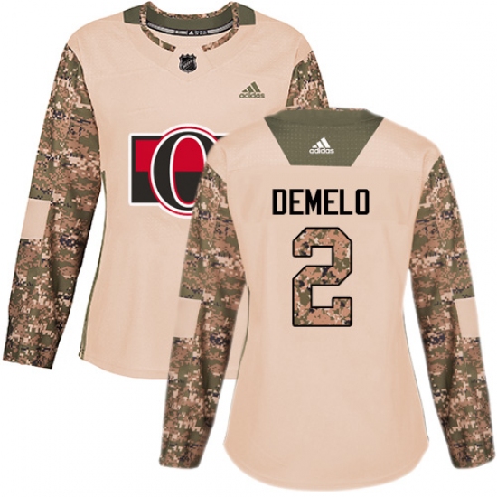 Women's Adidas Ottawa Senators #2 Dylan DeMelo Authentic Camo Veterans Day Practice NHL Jersey - Ujersey