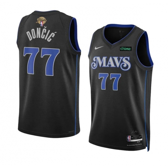 Men's Dallas Mavericks #77 Luka Doncic Black 2024 Finals City Edition Stitched Basketball Jersey - Ujersey