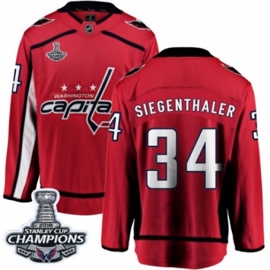 Men's Washington Capitals #34 Jonas Siegenthaler Fanatics Branded Red Home Breakaway 2018 Stanley Cup Final Champions NHL Jersey - Ujersey