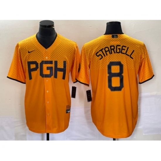 Men's Nike Pittsburgh Pirates #8 Willie Stargell Gold 2023 City Connect Stitched Jersey 1 - Ujersey